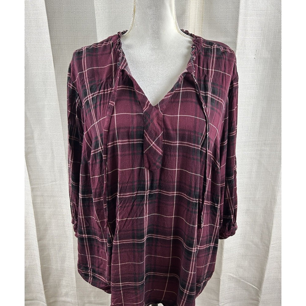 Torrid Rayon Twill Tie Neck Plaid Peasant Top Womens Plus Size 3X - Picture 4 of 14